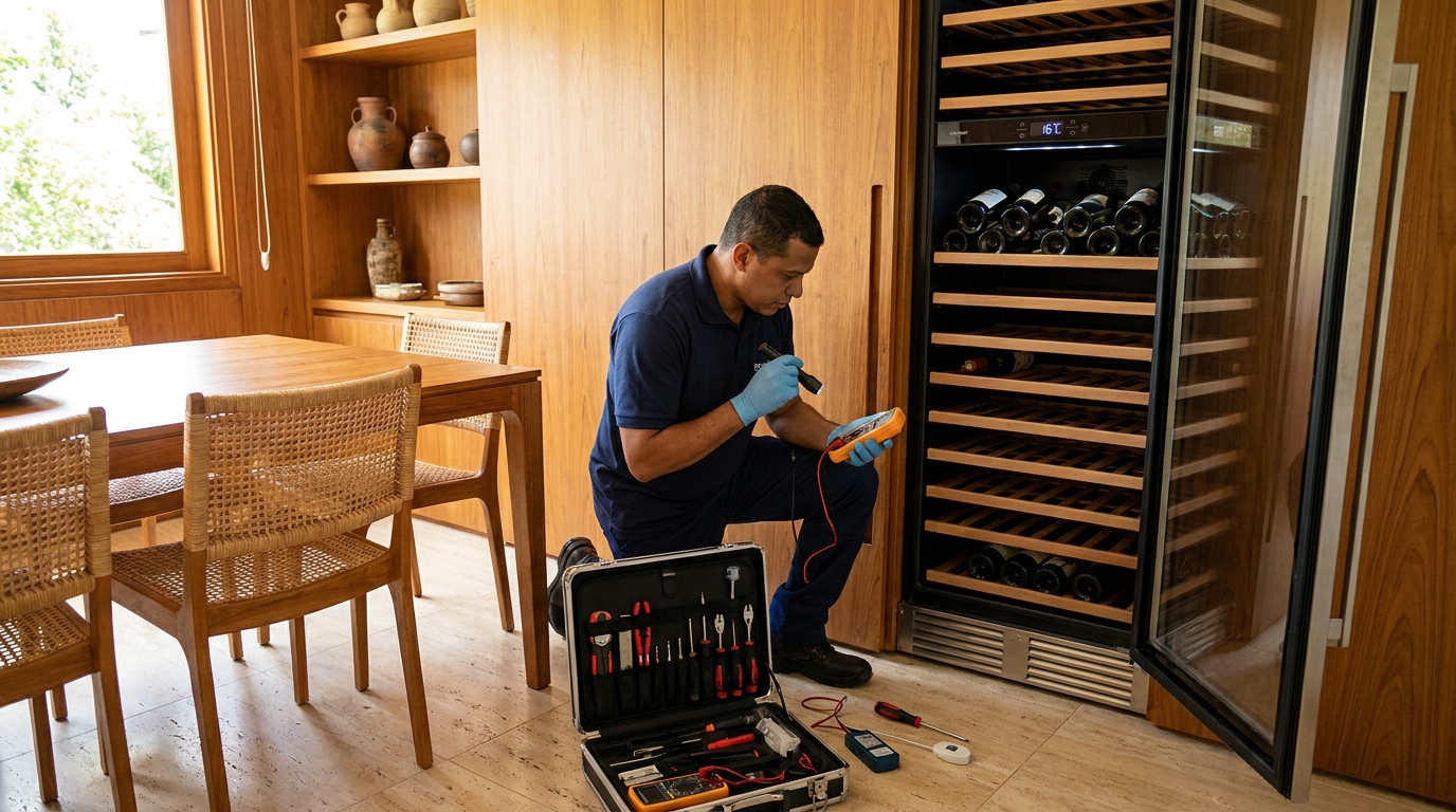 Substituição do termostato de uma adega climatizada em Suzano‑SP